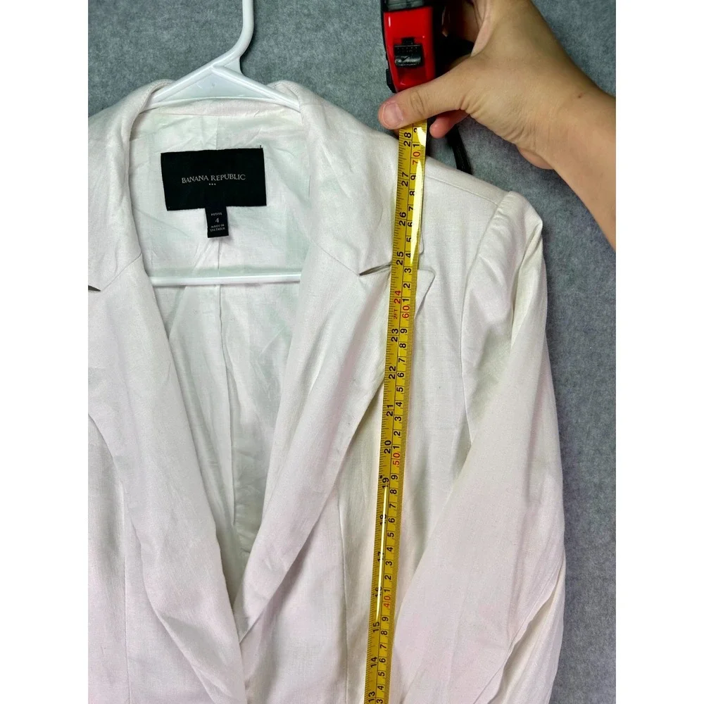 Banana Republic Blazer Jacket Womens 4 Petite White Linen Cotton Single Breasted